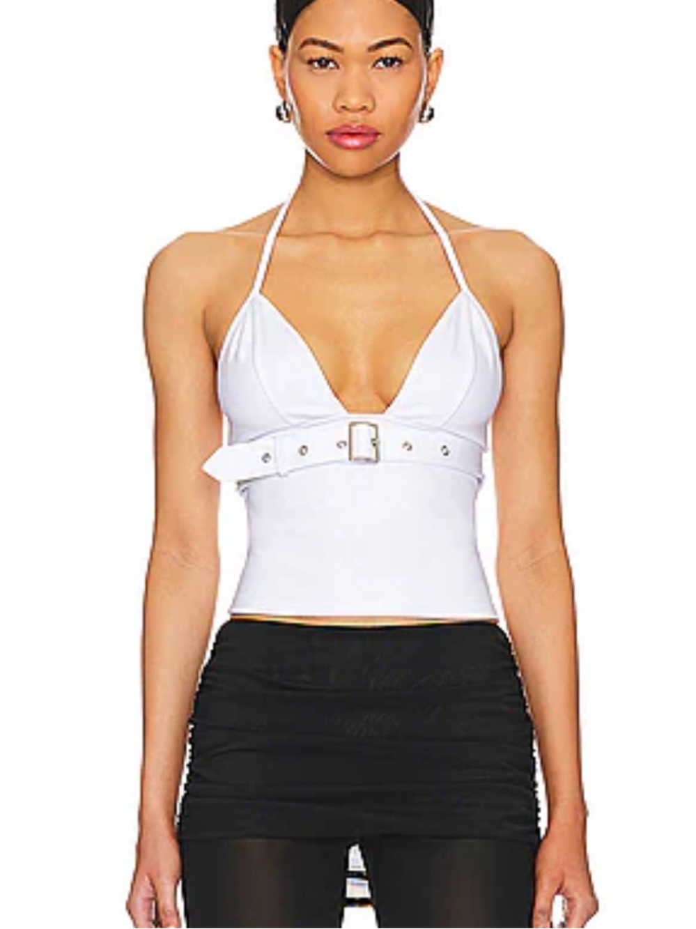 Revolve Superdown Carmena HalterTop in White with Buckle Belt